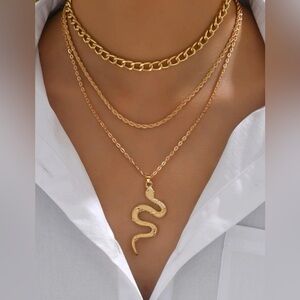 Gold Snake Pendant Layered Necklace
